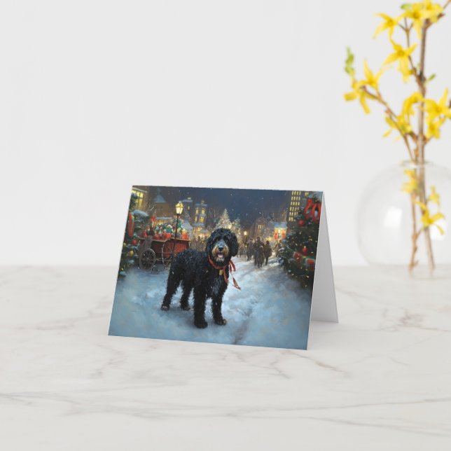 Portuguese Water Dog Christmas Festive Season Card (Yellow Flower)