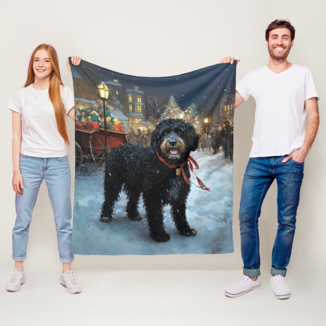 Portuguese Water Dog Christmas Festive Season Fleece Blanket (In Situ)