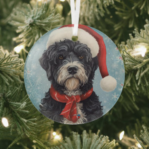 Portuguese Water Dog Christmas Glass Ornament