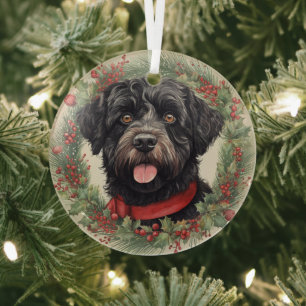 Portuguese Water Dog Christmas Glass Ornament