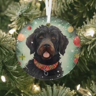 Portuguese Water Dog Christmas Glass Ornament