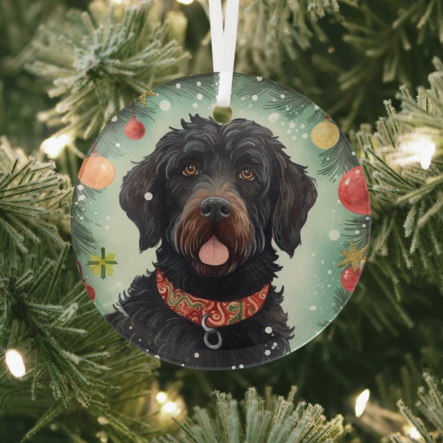 Portuguese Water Dog Christmas Glass Ornament (Insitu)