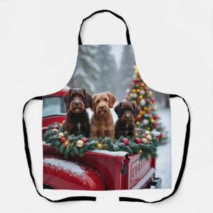 Portuguese Water Dog Christmas Red Truck Holiday Apron