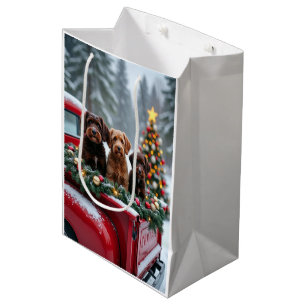 Portuguese Water Dog Christmas Red Truck Holiday Medium Gift Bag