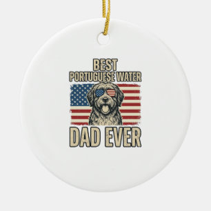 Portuguese Water Dog Dad Patriotic Vintage Ceramic Ornament