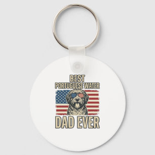 Portuguese Water Dog Dad Patriotic Vintage Keychain