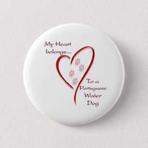 Portuguese Water Dog Heart Belongs 2 Inch Round Button