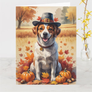 Portuguese Water Dog In Autumn Leaves Thanksgiving Card