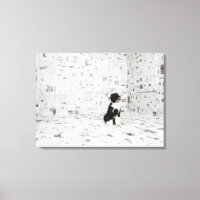 Portuguese Water Dog in room covered in