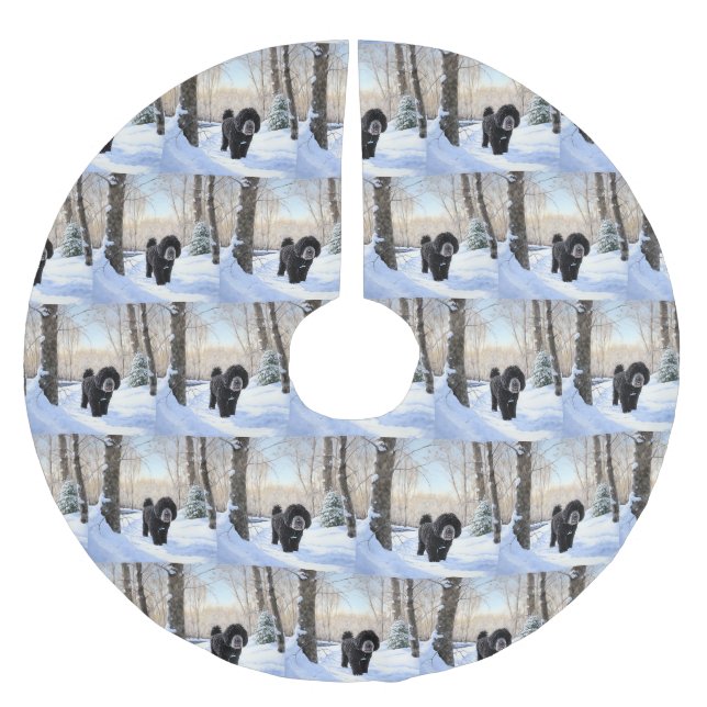 Portuguese Water Dog Let It Snow Christmas Brushed Polyester Tree Skirt (Front)