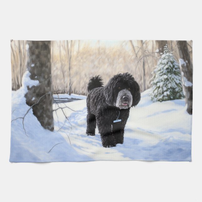 Portuguese Water Dog Let It Snow Christmas Kitchen Towel (Horizontal)
