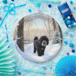Portuguese Water Dog Let It Snow Christmas Paper Plate