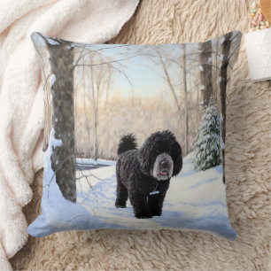 Portuguese Water Dog Let It Snow Christmas Throw Pillow