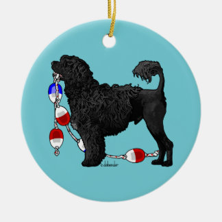 Portuguese Water Dog Lion with Float Line Ceramic Ornament