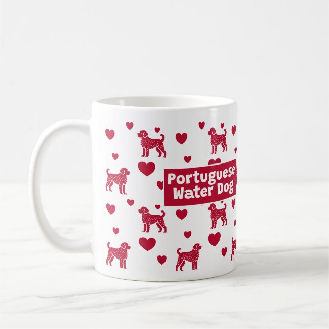 Portuguese Water Dog Mug With Red Hearts (Left)