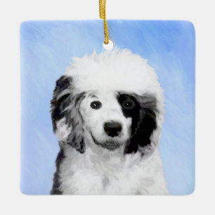 Portuguese Water Dog Painting - Original Dog Art Ceramic Ornament