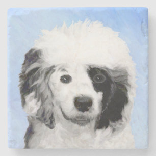 Portuguese Water Dog Painting - Original Dog Art Stone Coaster