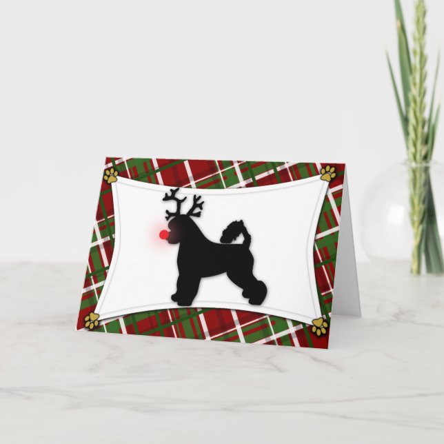 Portuguese Water Dog Reindeer Christmas Card (Front)