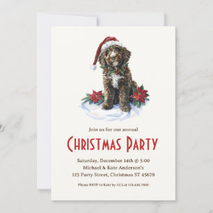 Portuguese Water Dog Santa Hat Christmas Party Invitation
