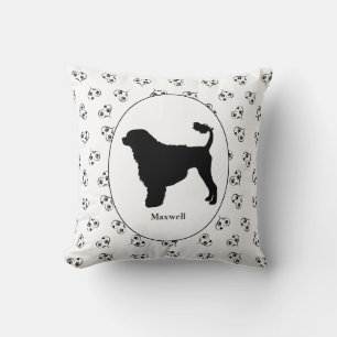 Portuguese Water Dog Silhouette Black and White Throw Pillow
