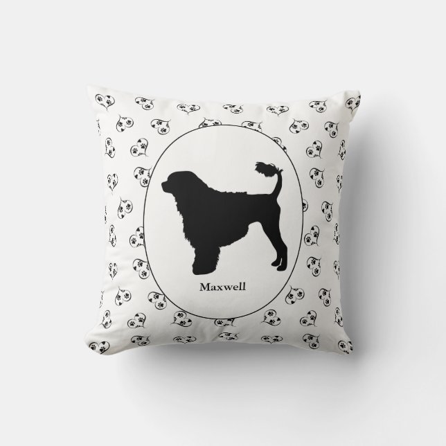 Portuguese Water Dog Silhouette Black and White Throw Pillow (Front)