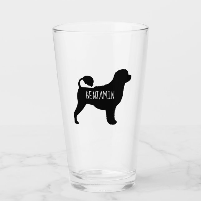 Portuguese Water Dog Silhouette Personalized Glass (Front)