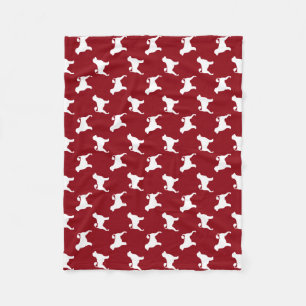 Portuguese Water Dog Silhouettes Pattern Red Fleece Blanket