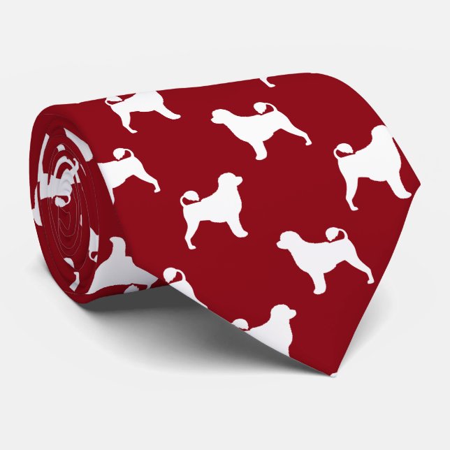 Portuguese Water Dog Silhouettes Pattern Red Tie (Rolled)