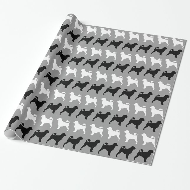Portuguese Water Dog Silhouettes Pattern Wrapping Paper (Unrolled)