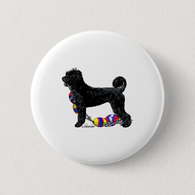 Portuguese Water Dog Standing with Float Line  2 Inch Round Button (Front)