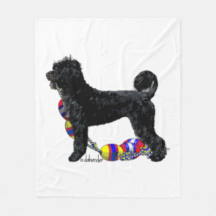 Portuguese Water Dog Standing with Float Line  Fleece Blanket