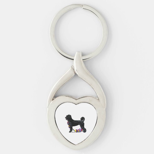 Portuguese Water Dog Standing with Float Line  Keychain (Front)