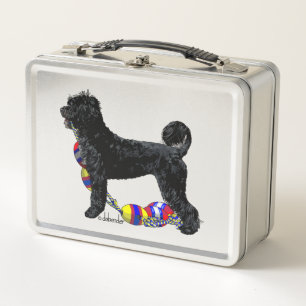 Portuguese Water Dog Standing with Float Line Metal Lunch Box