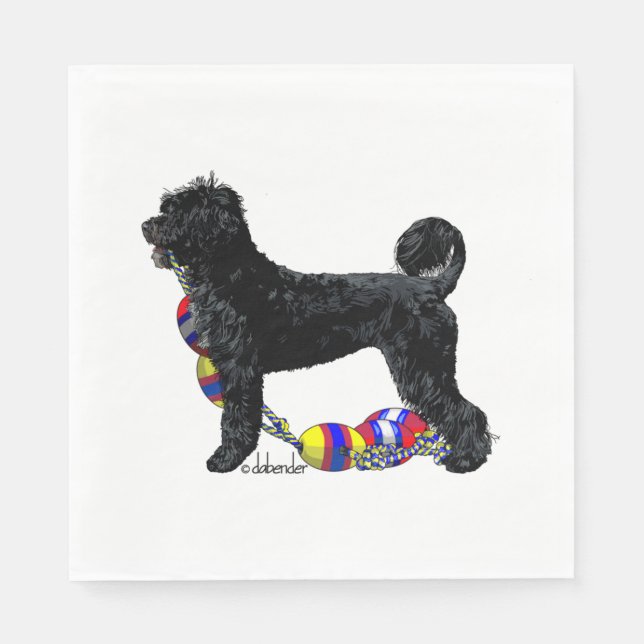 Portuguese Water Dog Standing with Float Line Napkin (Front)