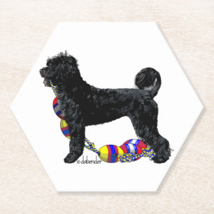 Portuguese Water Dog Standing with Float Line Paper Coaster