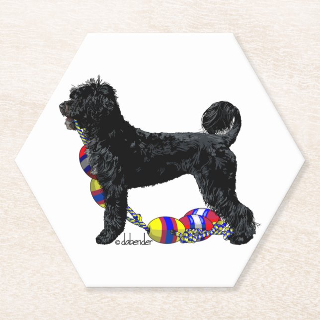 Portuguese Water Dog Standing with Float Line  Paper Coaster (Front)