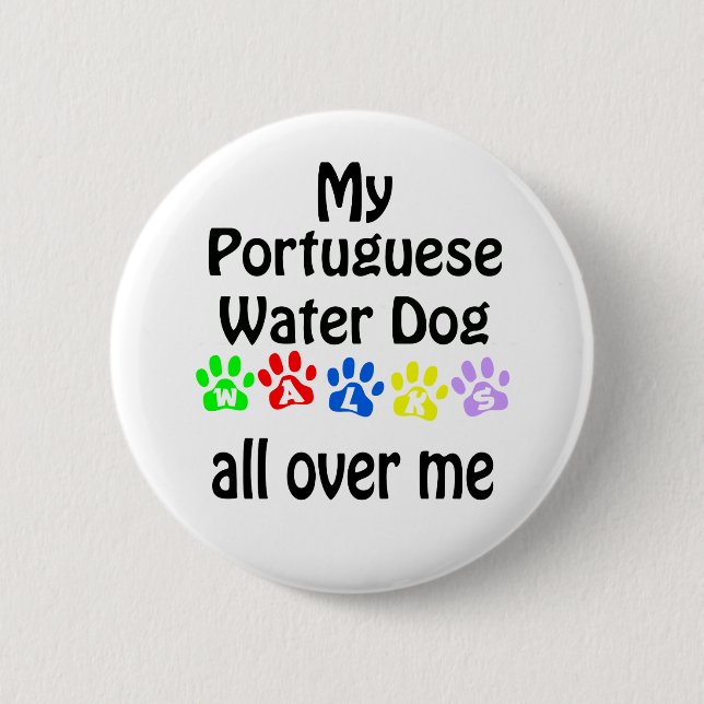 Portuguese Water Dog Walks Design 2 Inch Round Button (Front)