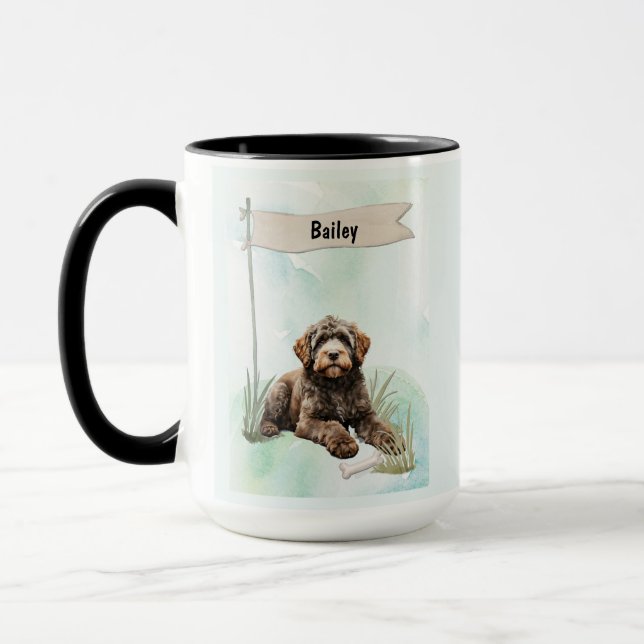 Portuguese Water Dog Watercolor Personalized Dog Mug (Left)