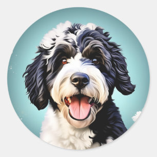 Portuguese Water Dog With Flowers Classic Round Sticker