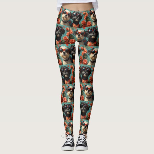 Portuguese Water Dogs Heart Roses Valentine's Day Leggings (Front)