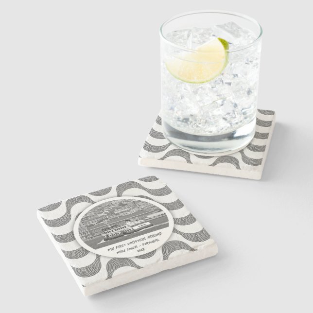 Portuguese waves cobblestone First Vacation   Stone Coaster (Side)