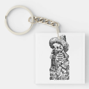 Posada Calavera with Moustache and Tequila Keychain