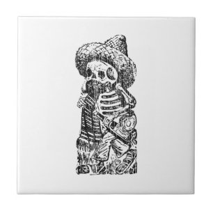 Posada Calavera with Moustache and Tequila Tile