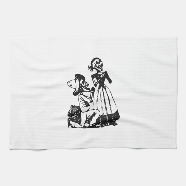 Posada Cavalera Courting Skeleton Couple Kitchen Towel (Horizontal)