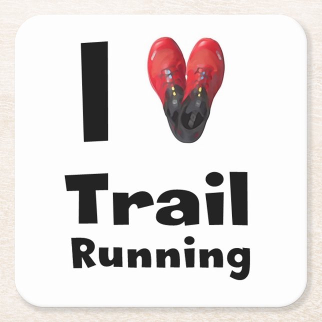 Posavasos “I love Trail Running " Square Paper Coaster (Front)