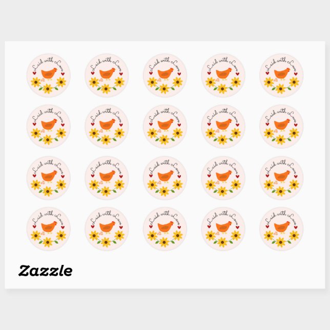 Posé avec Love Hen, Stickers ronds de carton d'oeu (Feuille)