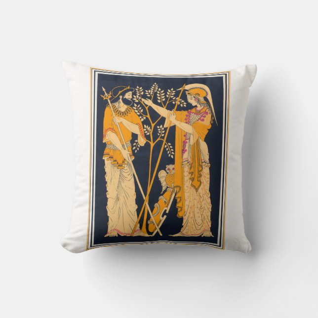 Poseidon and Athena Throw Pillow (Front)