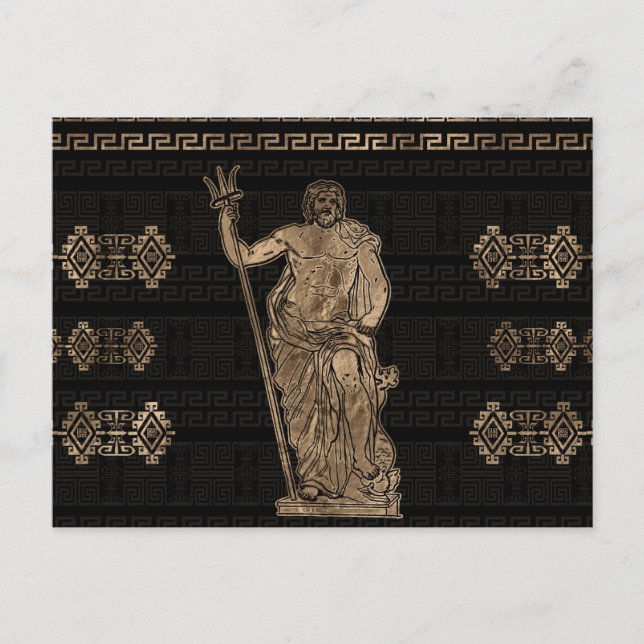 Poseidon and Greek Meander Ornament Postcard (Front)