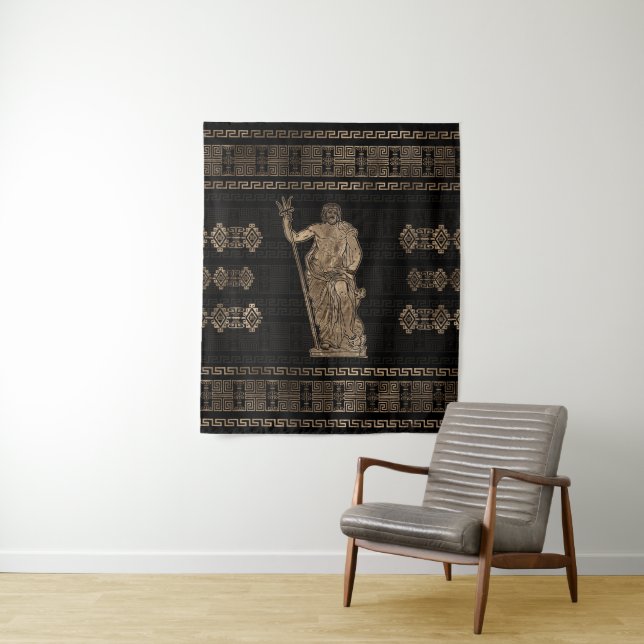 Poseidon and Greek Meander Ornament Tapestry (In Situ)