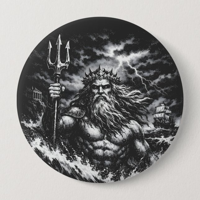 Poseidon — Lord of the Deep by BurnsInHell 4 Inch Round Button (Front)